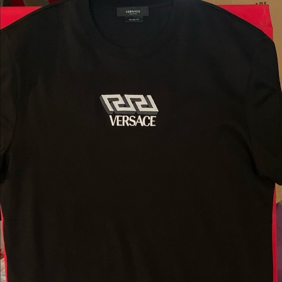 Versace Mens Tshirt Black Embroidered Logo